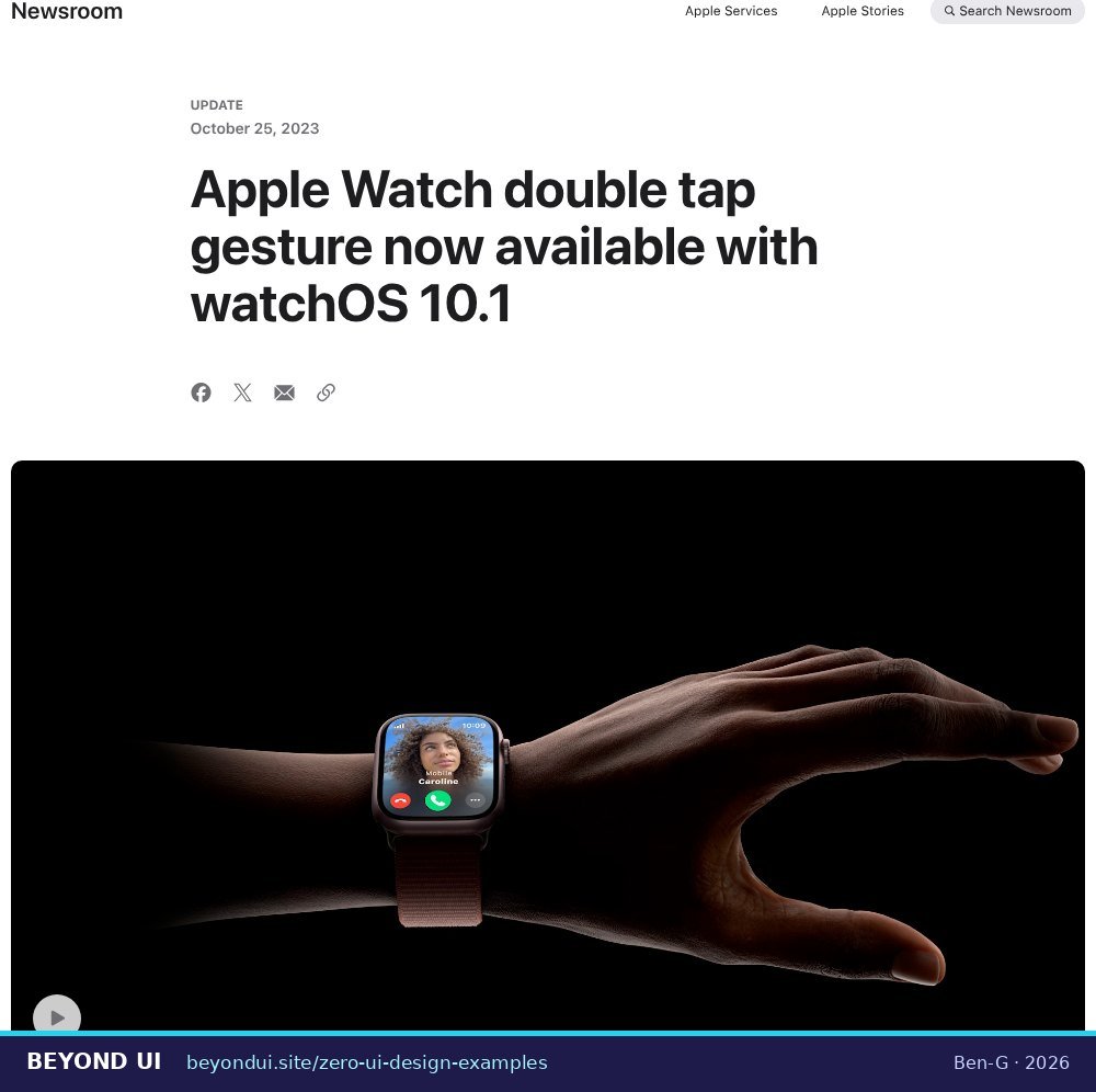 Apple Newsroom page announcing the Apple Watch double tap gesture in watchOS 10.1