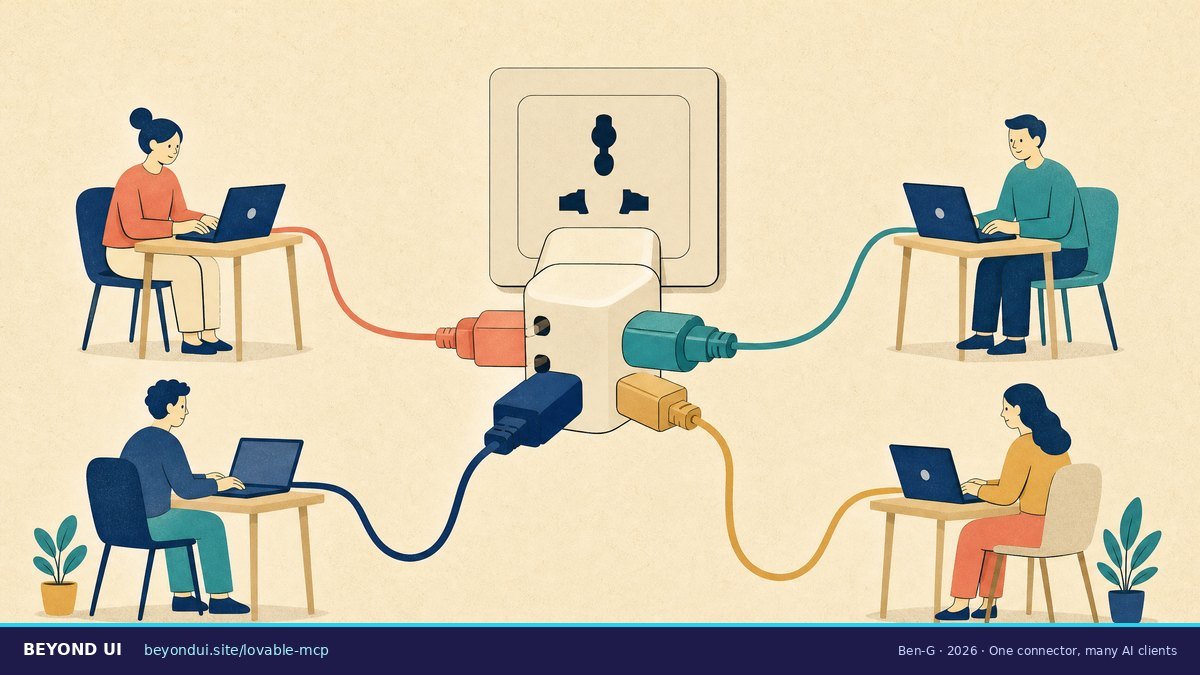 One universal adapter in a wall socket with four different plugs leading to four desks
