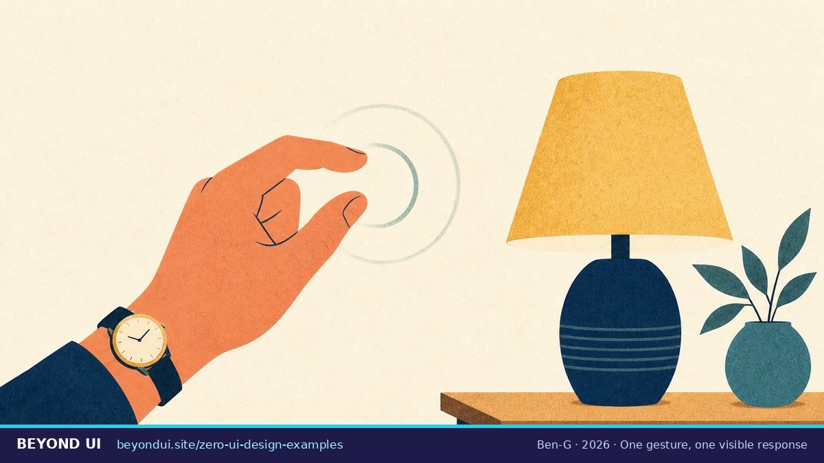 A hand makes a pinch gesture and a nearby lamp lights up in response